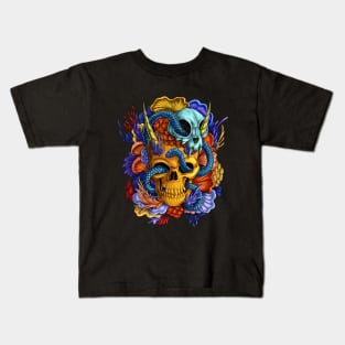 Tequilas Revenge: Gold Skull with Coral and snake Kids T-Shirt